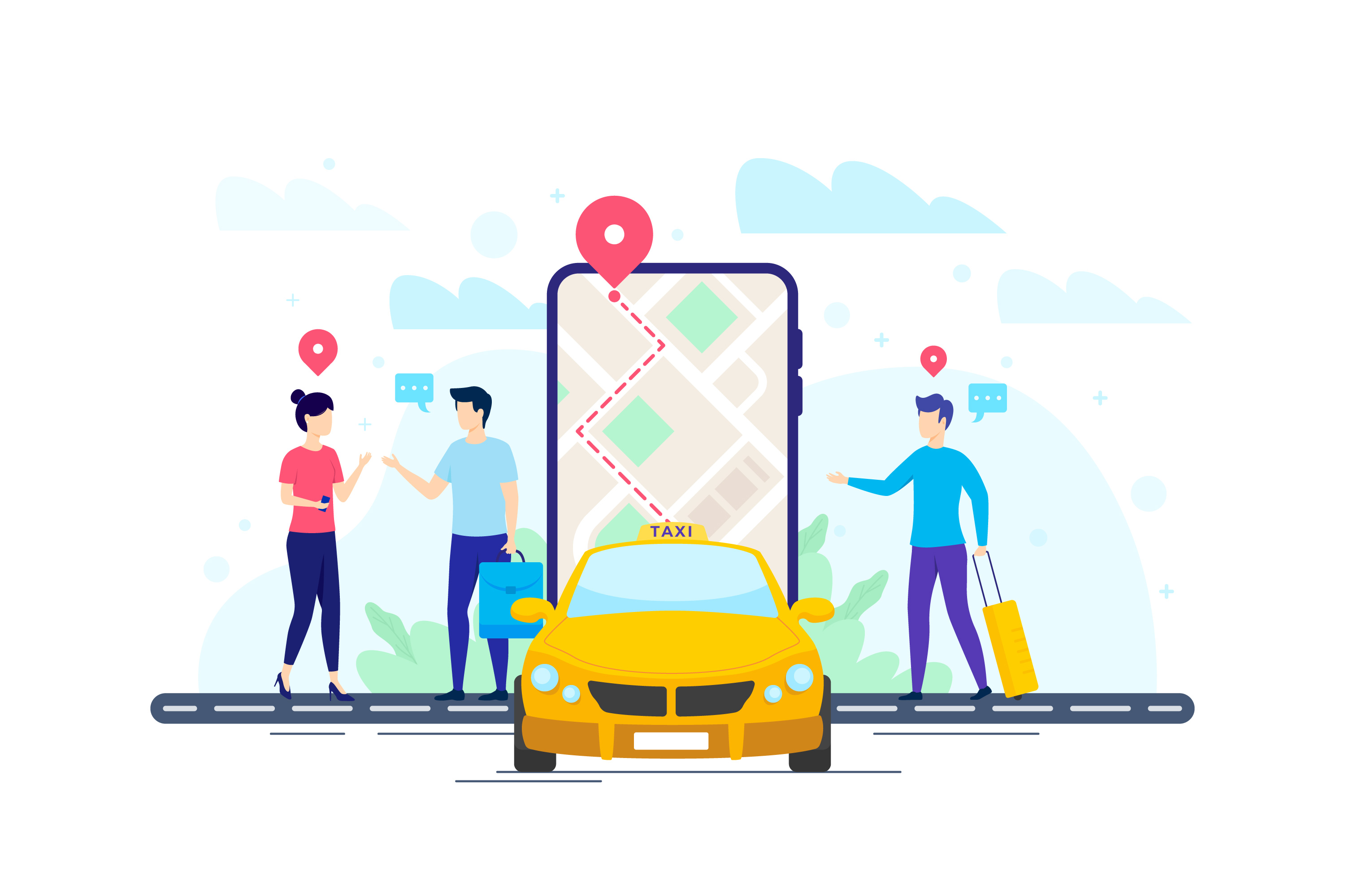 Map with car illustration